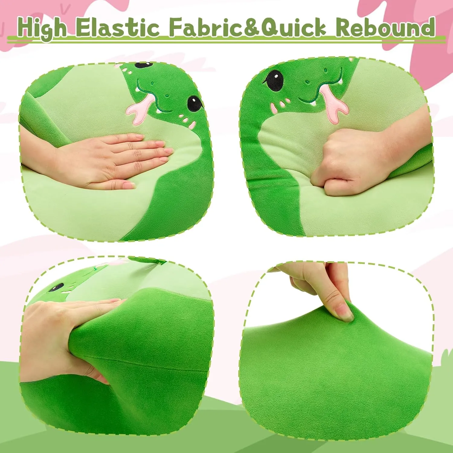 Tezituor Snake Plush Toy Pillow, 17.7” Soft Snake Stuffed Animal Green Snake Throw Pillow Plushie Doll Birthday Decor for Kids Boys Girls