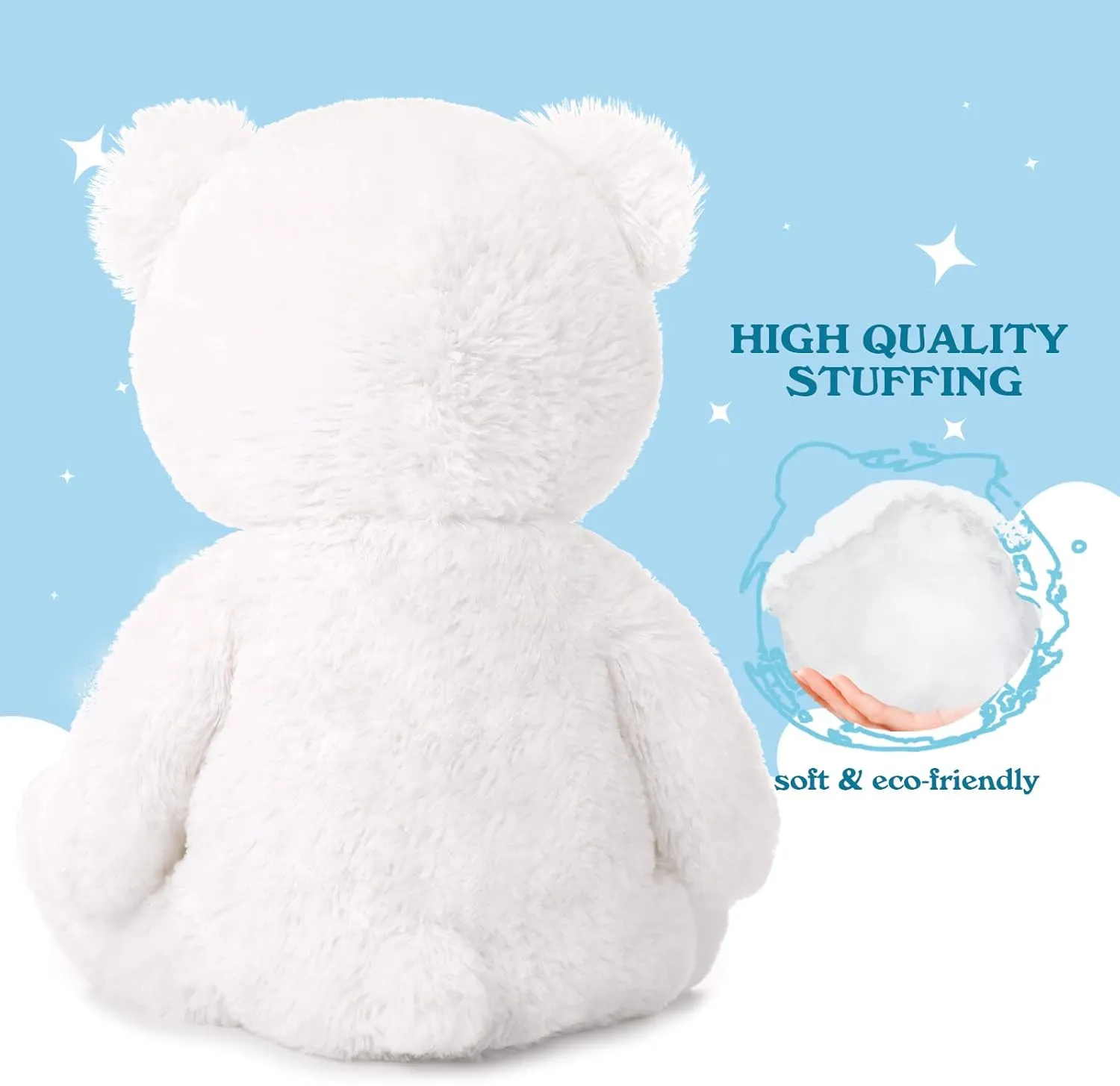 Tezituor White Teddy Bear Stuffed Animal, Cute 18 inch Stuffed Teddy Bear Plush Toy, Small Teddy Bear Plush Gifts for Boys Girls