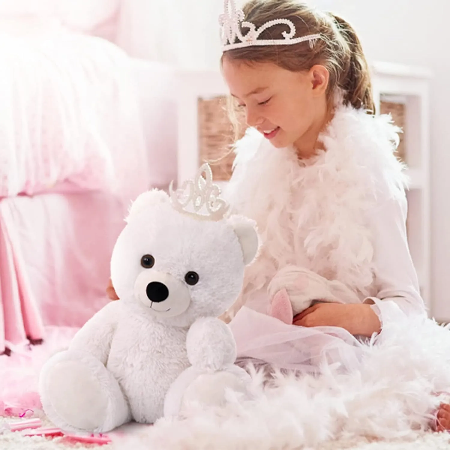 Tezituor White Teddy Bear Stuffed Animal, Cute 18 inch Stuffed Teddy Bear Plush Toy, Small Teddy Bear Plush Gifts for Boys Girls