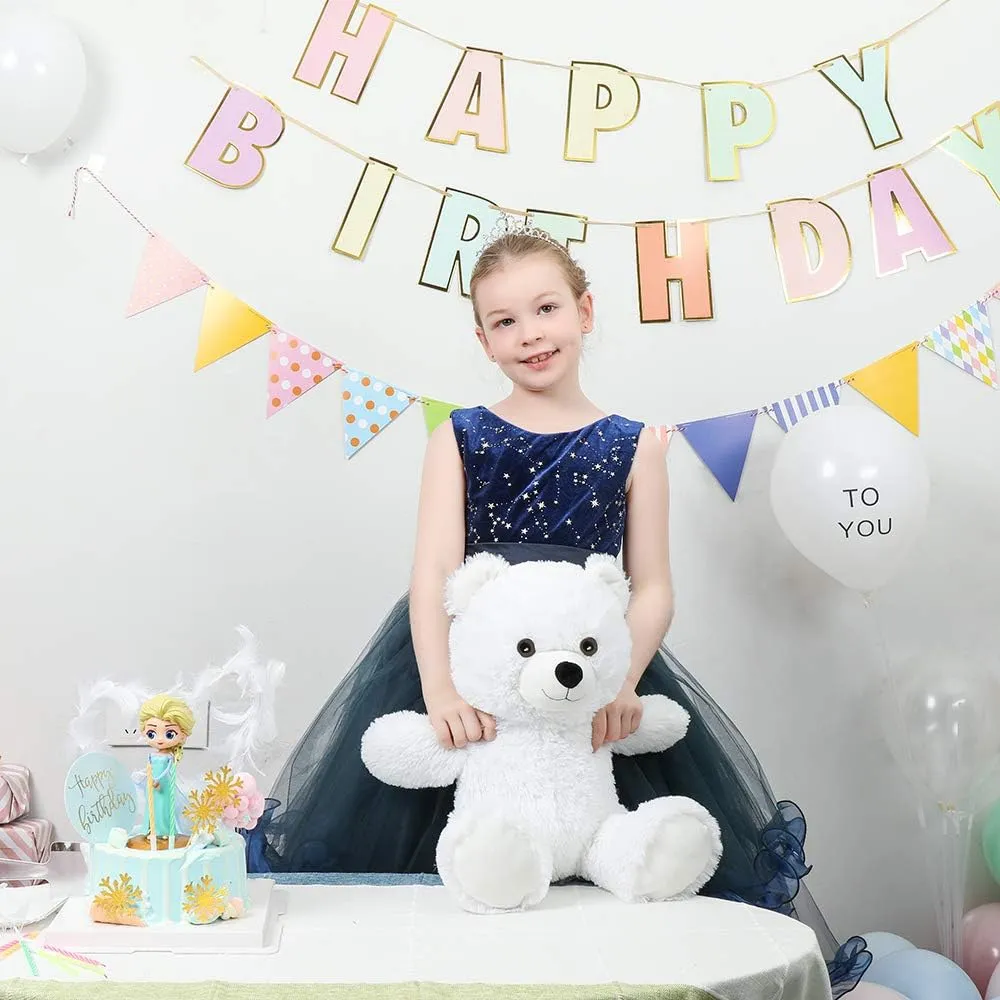 Tezituor White Teddy Bear Stuffed Animal, Cute 18 inch Stuffed Teddy Bear Plush Toy, Small Teddy Bear Plush Gifts for Boys Girls