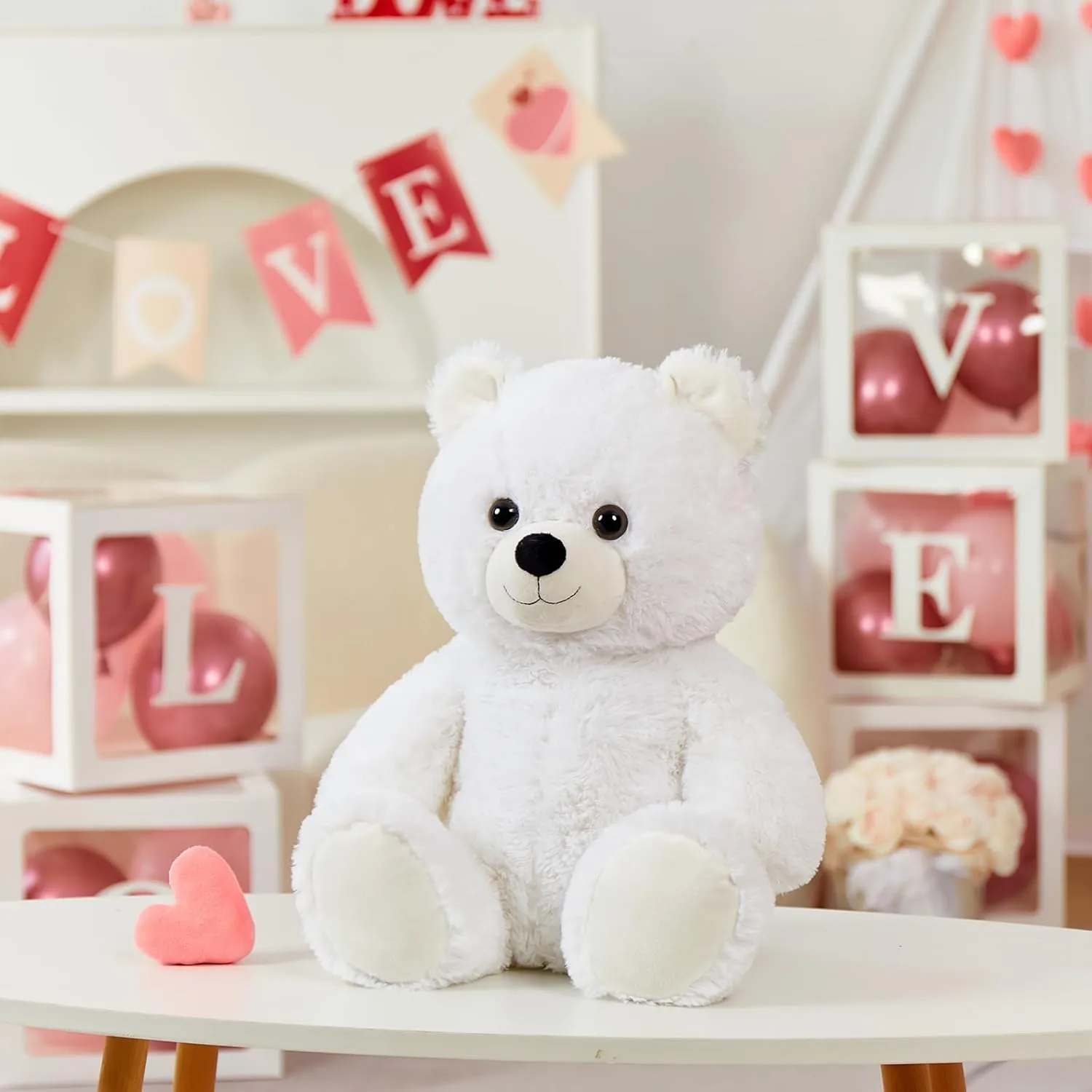 Tezituor White Teddy Bear Stuffed Animal, Cute 18 inch Stuffed Teddy Bear Plush Toy, Small Teddy Bear Plush Gifts for Boys Girls
