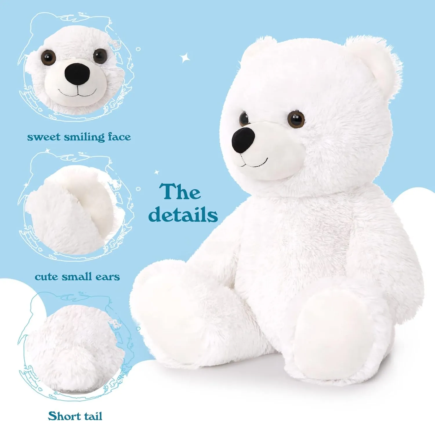 Tezituor White Teddy Bear Stuffed Animal, Cute 18 inch Stuffed Teddy Bear Plush Toy, Small Teddy Bear Plush Gifts for Boys Girls