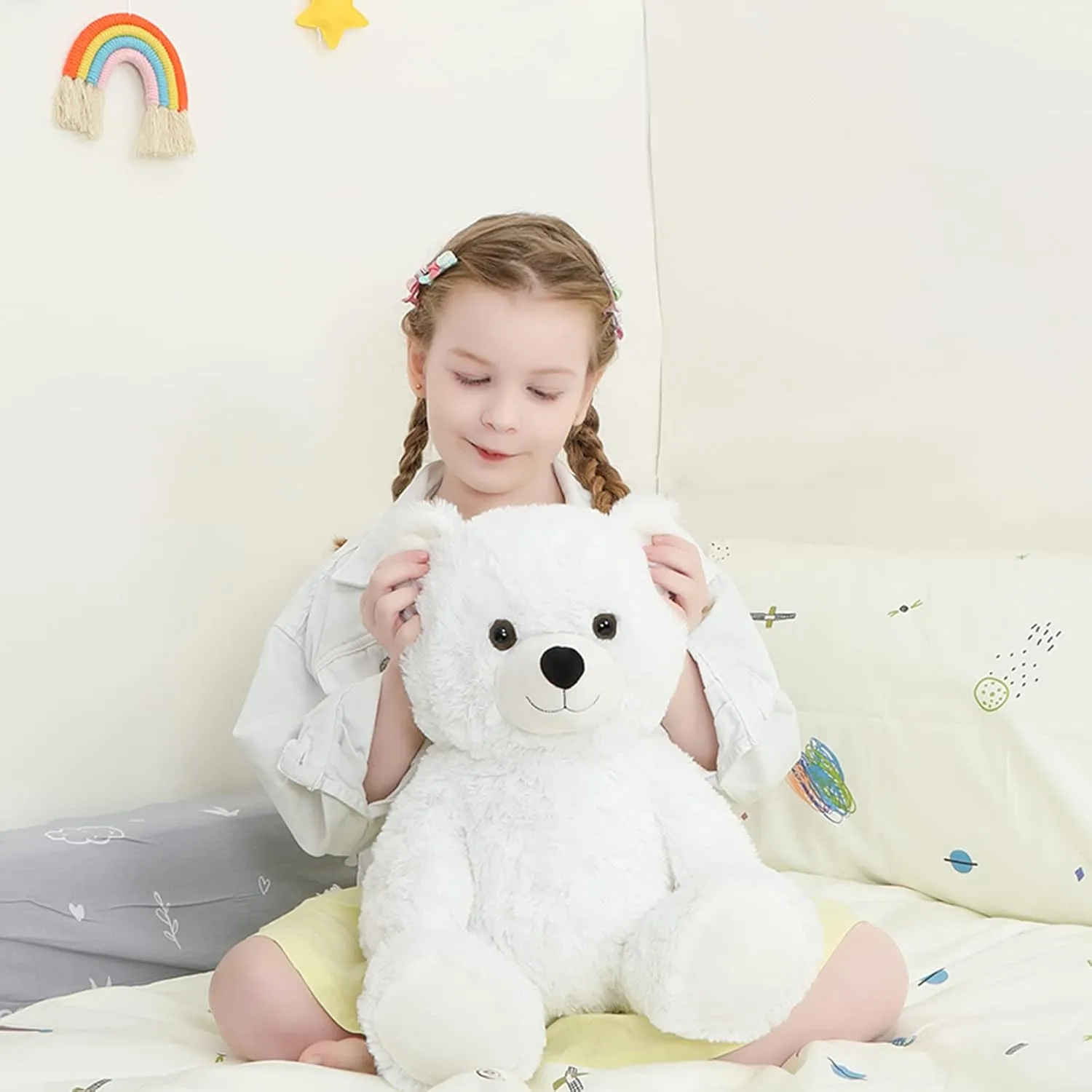 Tezituor White Teddy Bear Stuffed Animal, Cute 18 inch Stuffed Teddy Bear Plush Toy, Small Teddy Bear Plush Gifts for Boys Girls