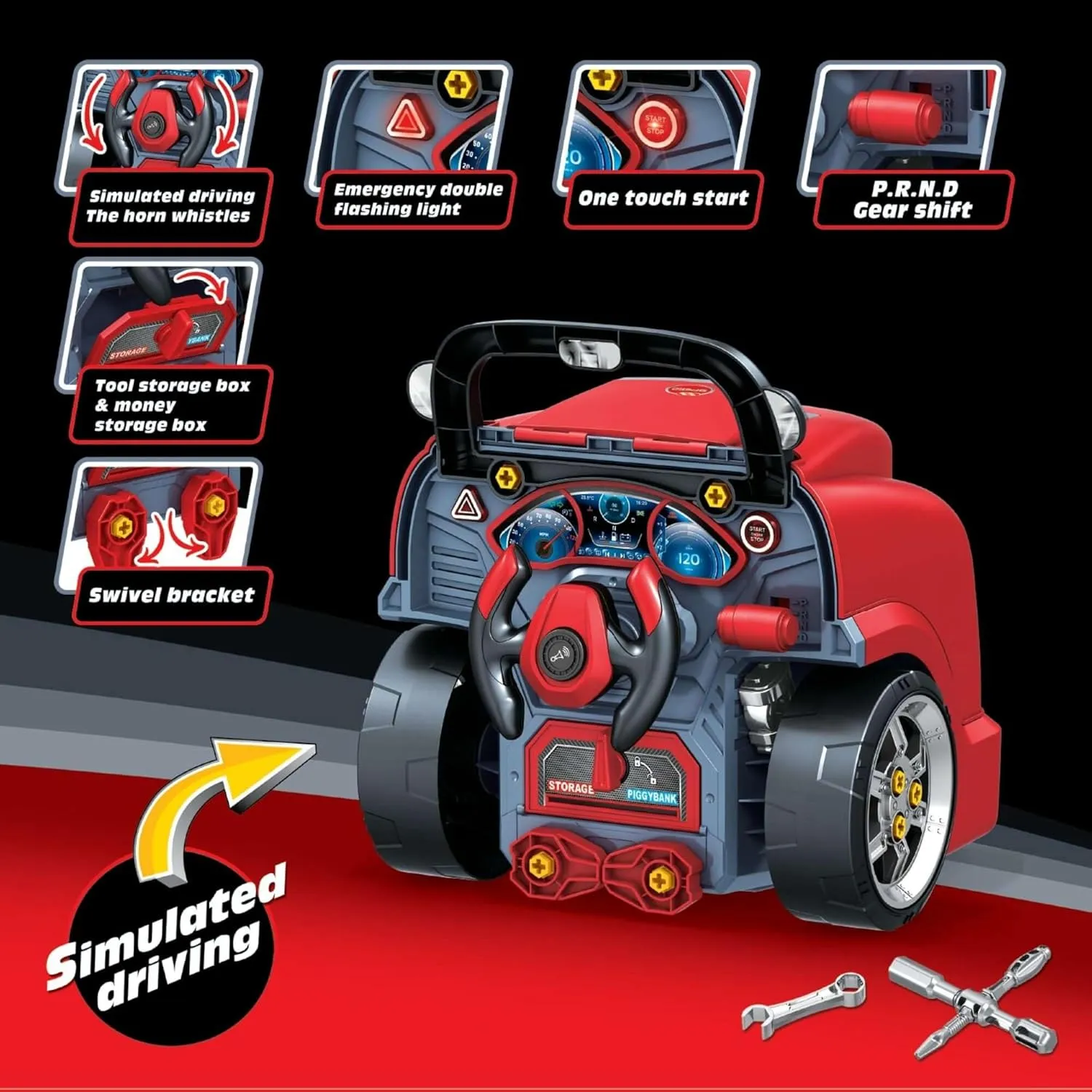 The Bubble Factory: Motor Car Engine Workshop - Red City Truck - Take Apart & Rebuild Mechanical Toy, Battery-Powered, Lights & Sound, Kids Ages 3 