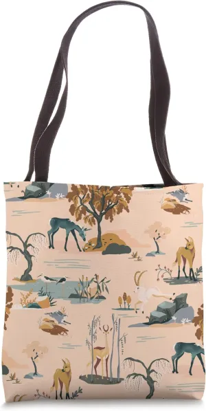 They Do Exist: Cute Unicorn & Wildlife Nature Pattern, Peach Tote Bag