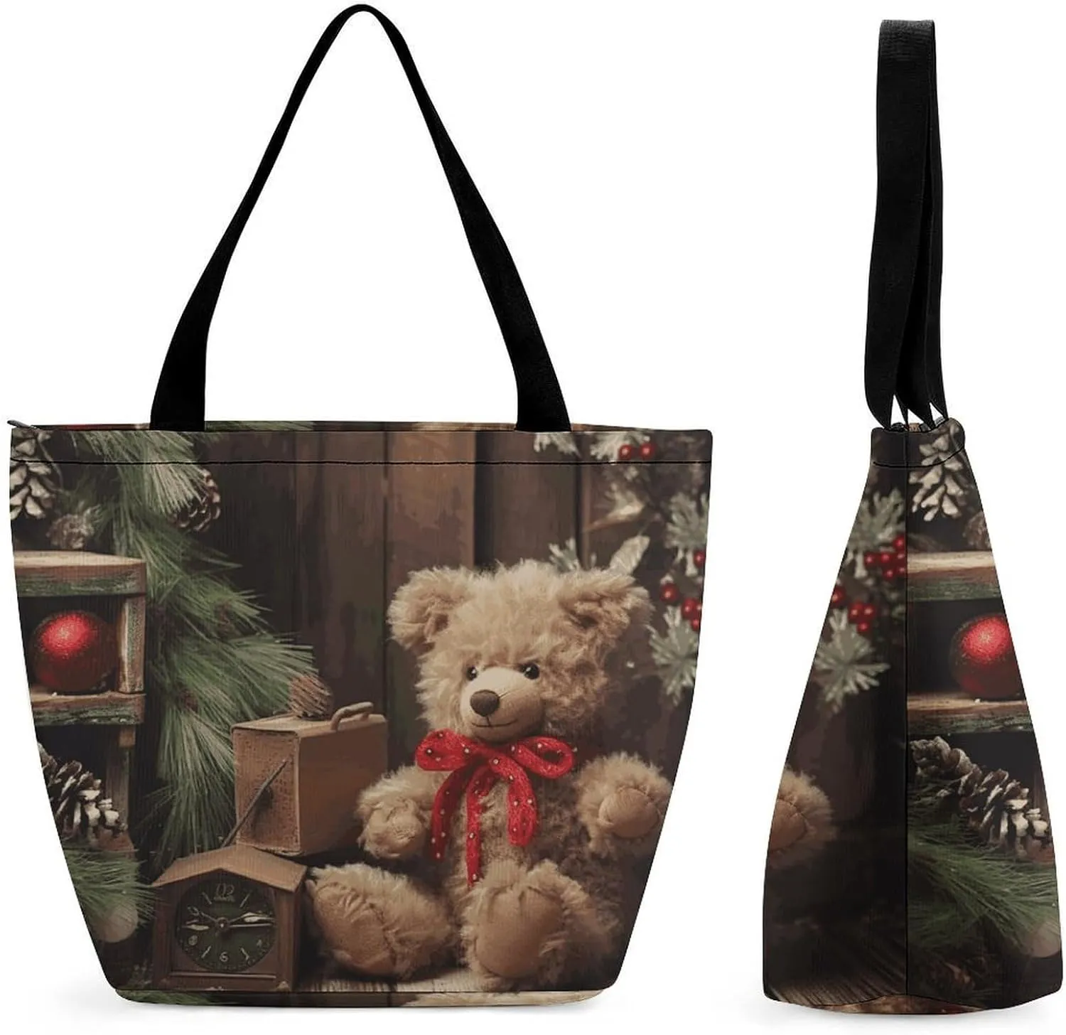 This Xmas Tree Branch Bear Doll Women's Shopping Bag Foldable Washable Shoulder Bag Adopts High-definition Printing Technology, with Clear Patterns And Rich Colors. There Are Many Patterns to Choose F