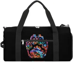 Tie Dye Animal Bear Paw Print Sports Gym Bag for Men Women Travel Duffel Bag with Shoulder Strap