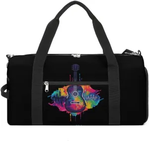 Tie Dye Guitar Heartbeat Sports Gym Bag for Men Women Travel Duffel Bag with Shoulder Strap
