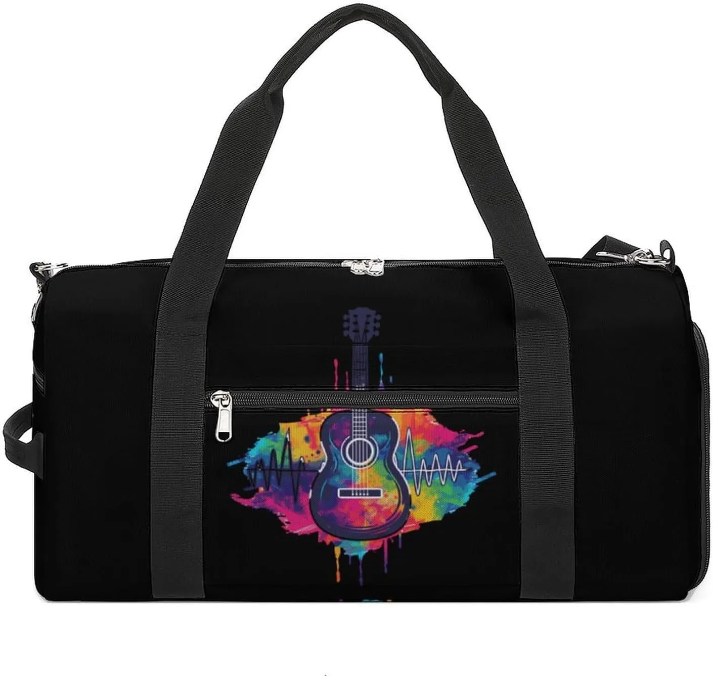 Tie Dye Guitar Heartbeat Sports Gym Bag for Men Women Travel Duffel Bag with Shoulder Strap