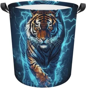 Tiger Laundry Basket, Animal Collapsible Laundry Hamper, Waterproof Oxford Cloth Laundry Bag with Handles, Carnivore Clothes Toy Organizer Basket for Room