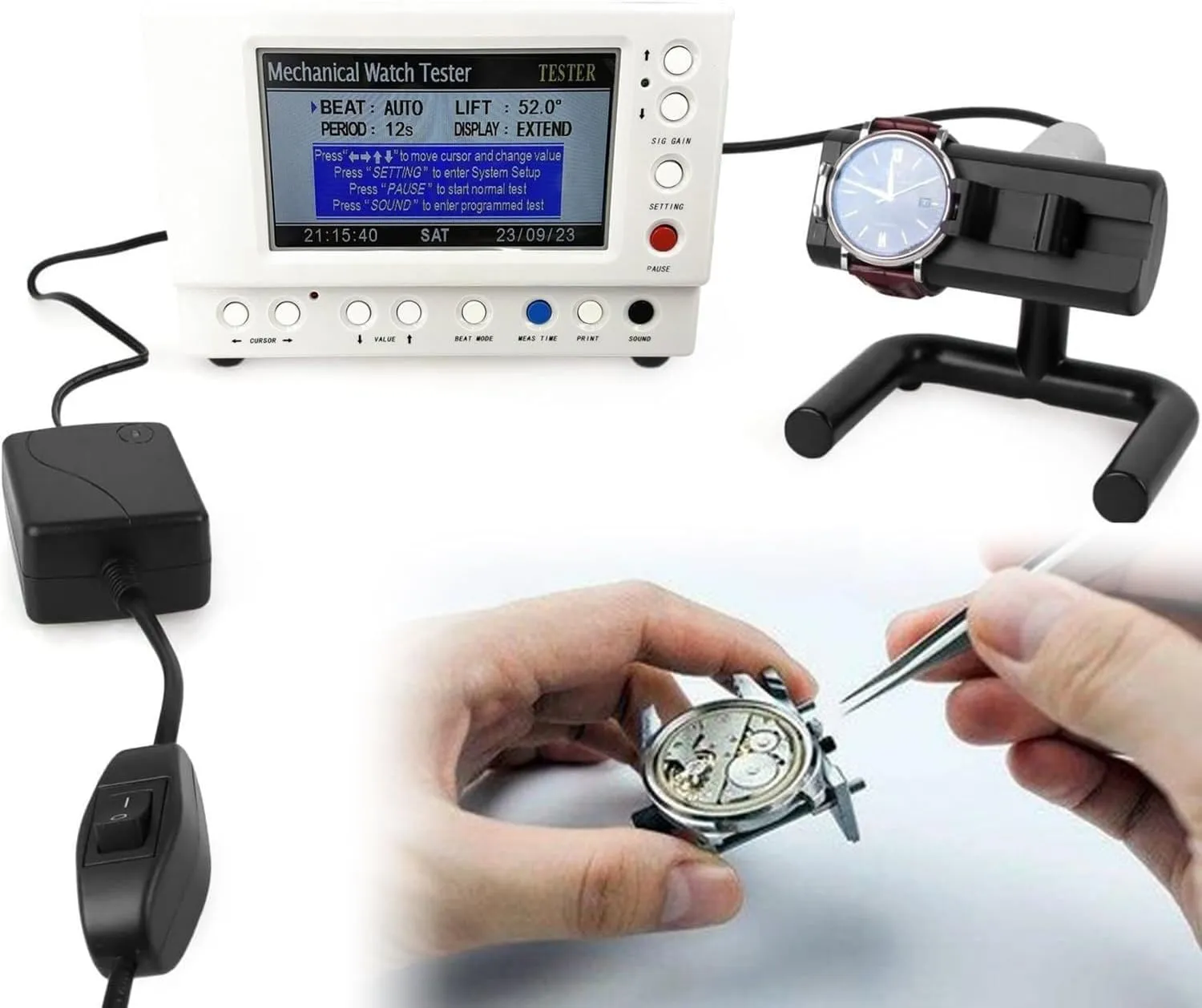 Timegrapher Mechanical Watch Timing Tester Multifunction Machine with LCD Screen,Adjustable Automatic Wear-Resistant Repairing Tool Multifunctional Instrument