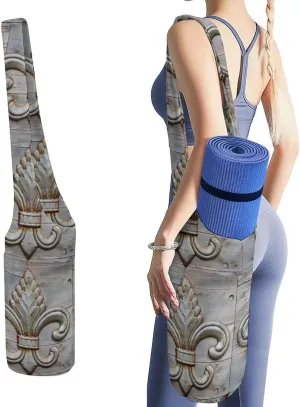 Tin Fleur-de-lis Detail Lightweight Yoga Mat Bag with Pockets Portable Canvas Carrying Shoulder Bags for Women Men