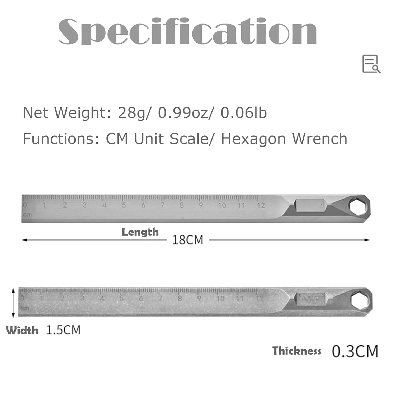 Titanium Metric Ruler 12CM and 4Inch Multi Function with 5mm Hex Wrench, Keychain Hole Ruler EDC Multitool with Centimeters, Millimeters, Inches for Office and School, Easy to Read