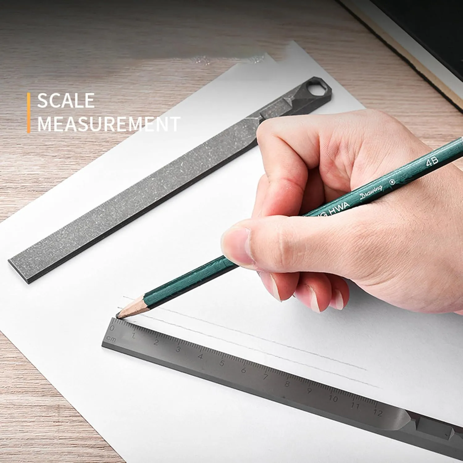 Titanium Metric Ruler 12CM and 4Inch Multi Function with 5mm Hex Wrench, Keychain Hole Ruler EDC Multitool with Centimeters, Millimeters, Inches for Office and School, Easy to Read