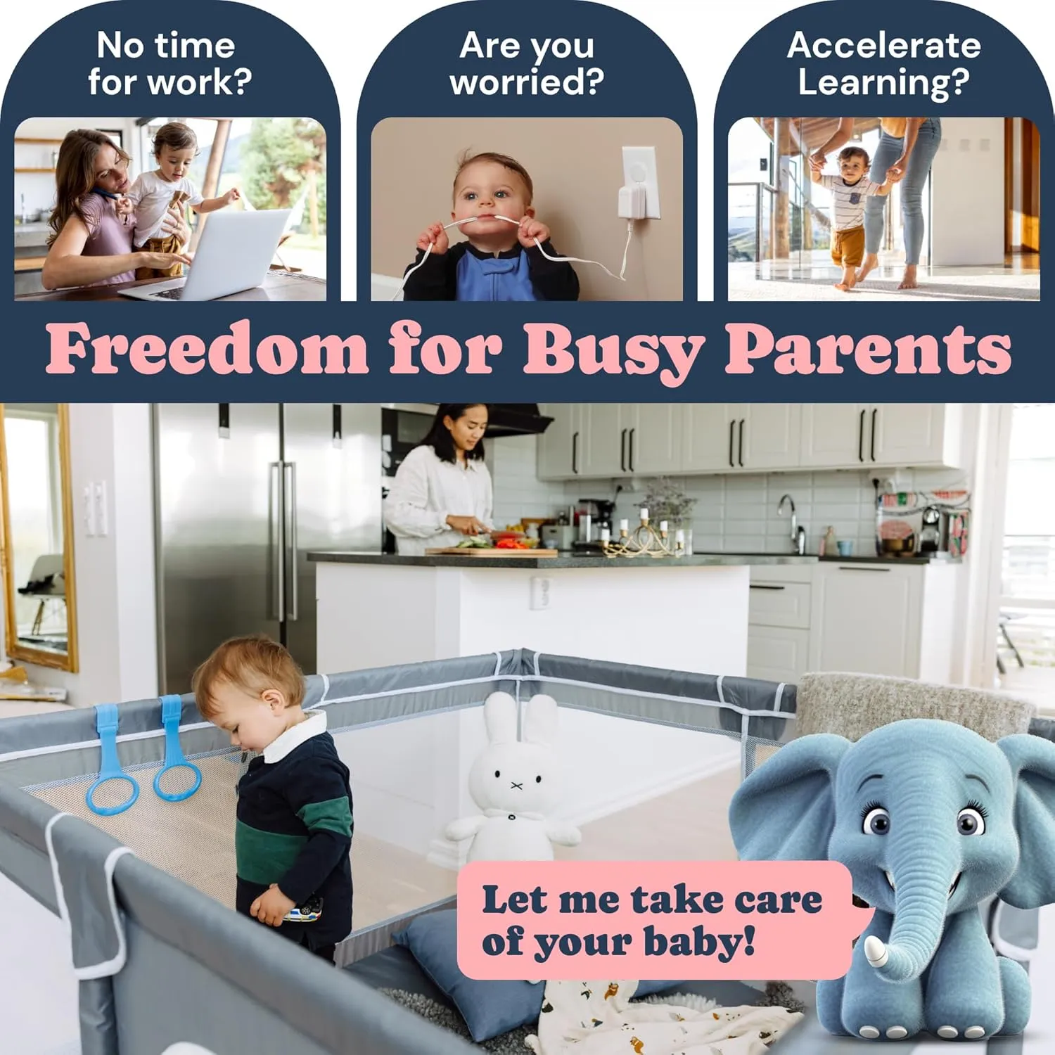 Todale 50”×50” Baby Playpen - Safe Baby Gate, Toddler, Infant & Crib, Play Pen - Portable Floor Playpen for Babies and Toddlers, Anti-Slip Base & Breathable Mesh, Enclosed Play Yard, Gray