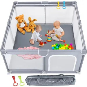 Todale 50”×50” Baby Playpen - Safe Baby Gate, Toddler, Infant & Crib, Play Pen - Portable Floor Playpen for Babies and Toddlers, Anti-Slip Base & Breathable Mesh, Enclosed Play Yard, Gray