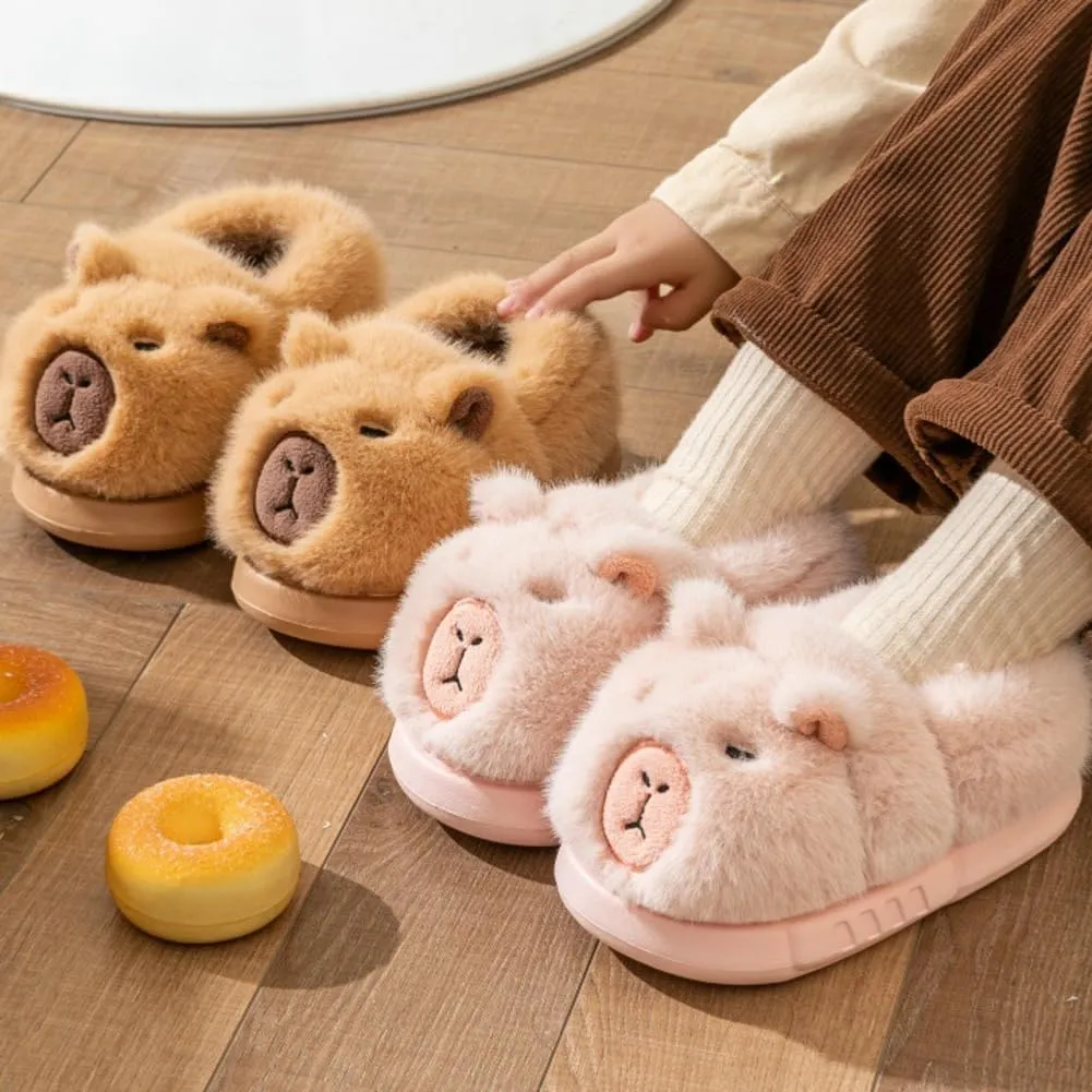 Toddler Slippers for Girls Boys Fluffy House Shoes with Heel Cover Winter Warm Plush Cute Cartoon Design Outdoor Shoes