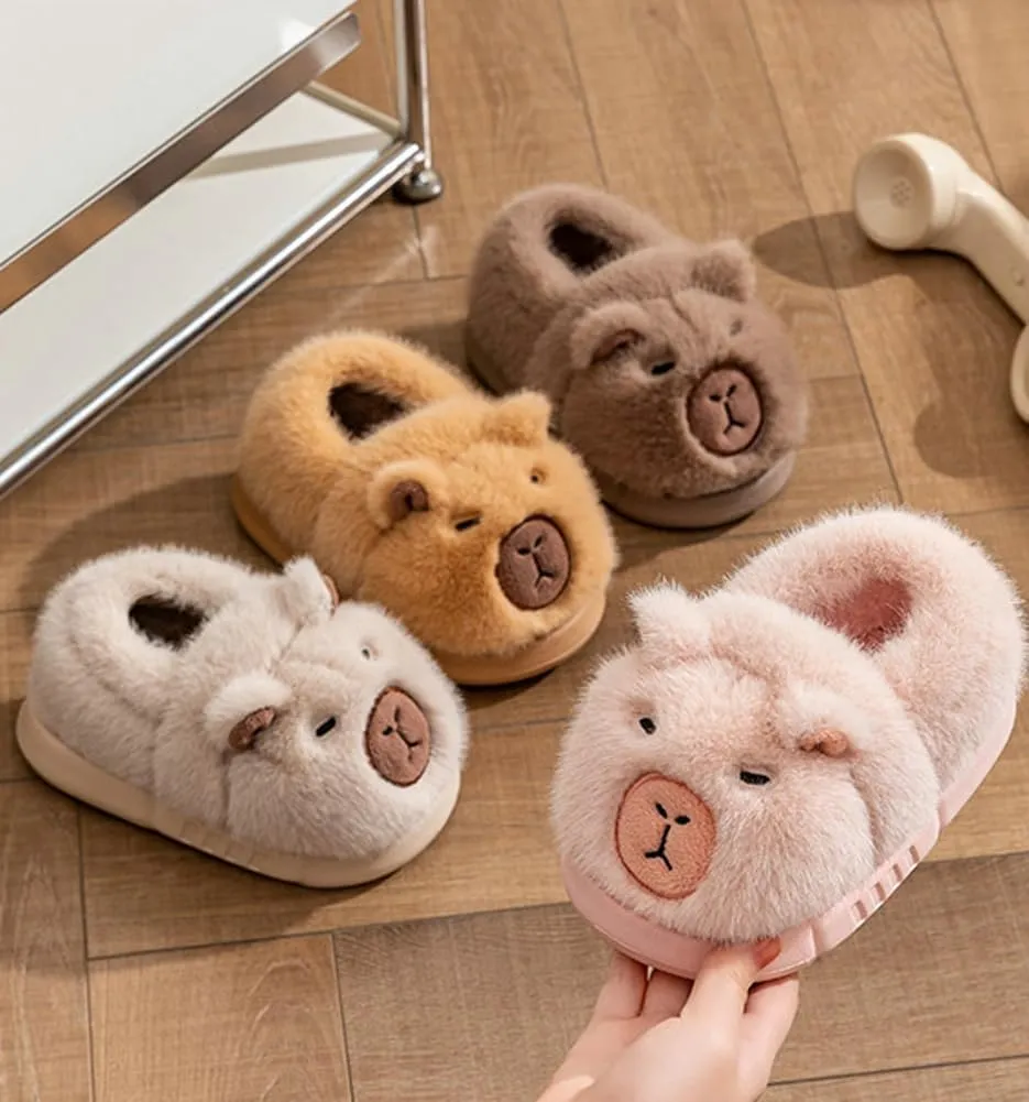 Toddler Slippers for Girls Boys Fluffy House Shoes with Heel Cover Winter Warm Plush Cute Cartoon Design Outdoor Shoes