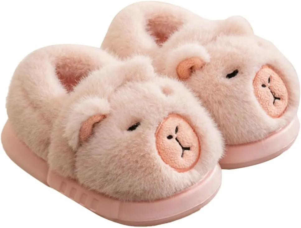 Toddler Slippers for Girls Boys Fluffy House Shoes with Heel Cover Winter Warm Plush Cute Cartoon Design Outdoor Shoes