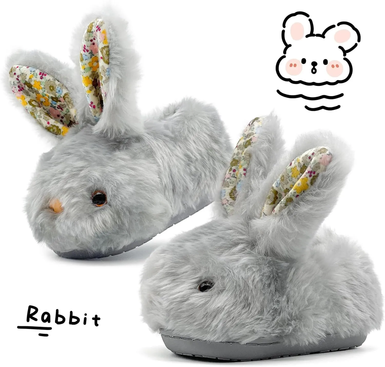 Toddler Slippers Girls Boys Kids Bunny House Slipper Winter Cute Rabbit Slippers Warm Soft Plush Fuzzy Slippers Indoor Non-Slip Animal Cartoon Slippers