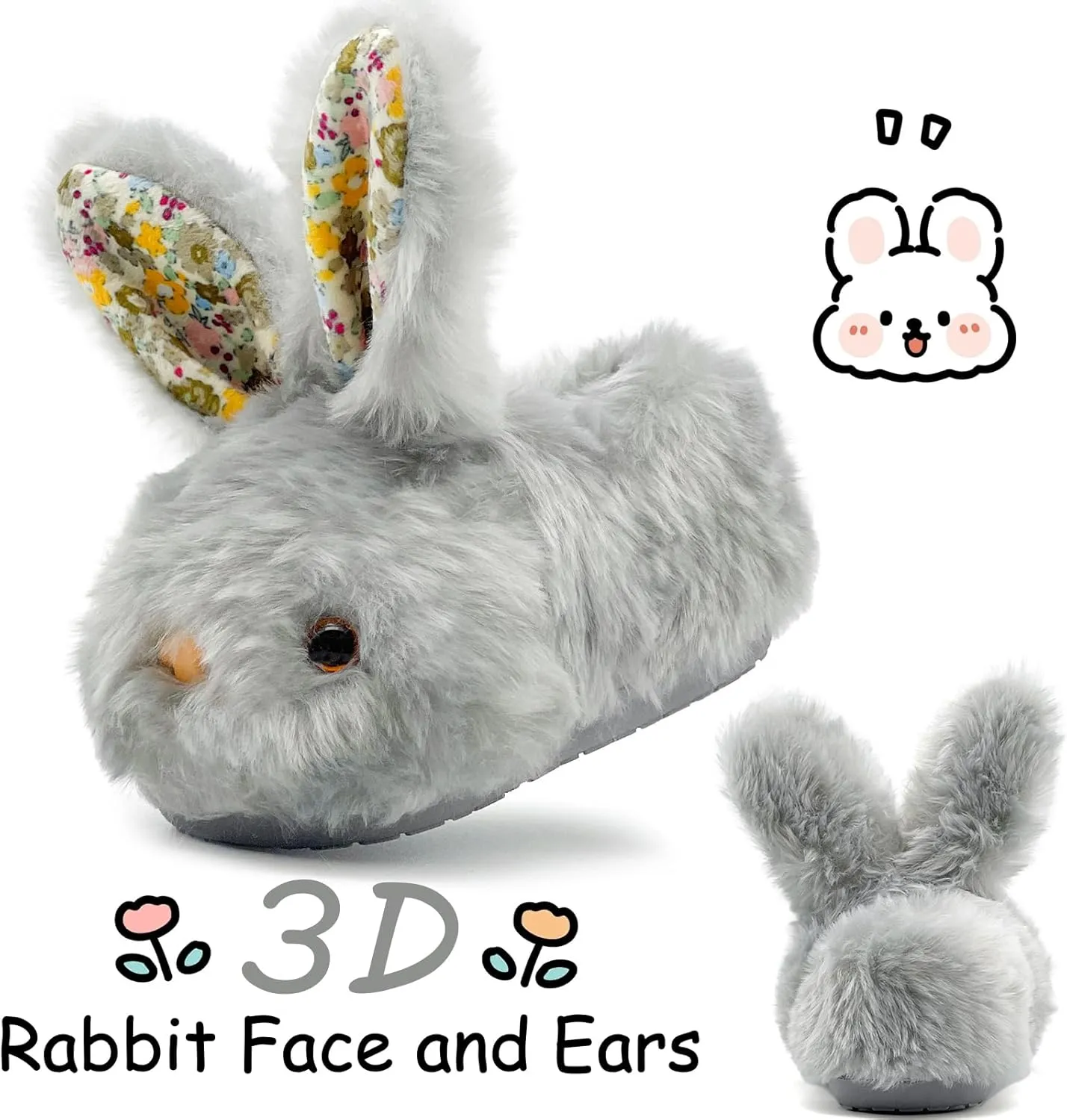 Toddler Slippers Girls Boys Kids Bunny House Slipper Winter Cute Rabbit Slippers Warm Soft Plush Fuzzy Slippers Indoor Non-Slip Animal Cartoon Slippers