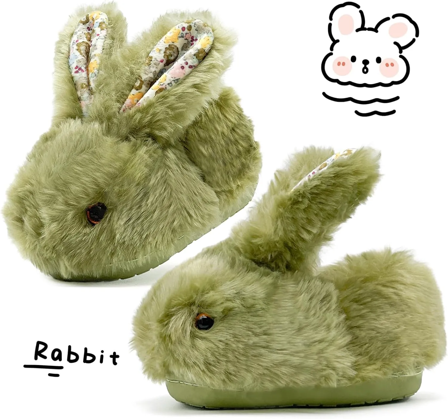 Toddler Slippers Girls Boys Kids Bunny House Slipper Winter Cute Rabbit Slippers Warm Soft Plush Fuzzy Slippers Indoor Non-Slip Animal Cartoon Slippers