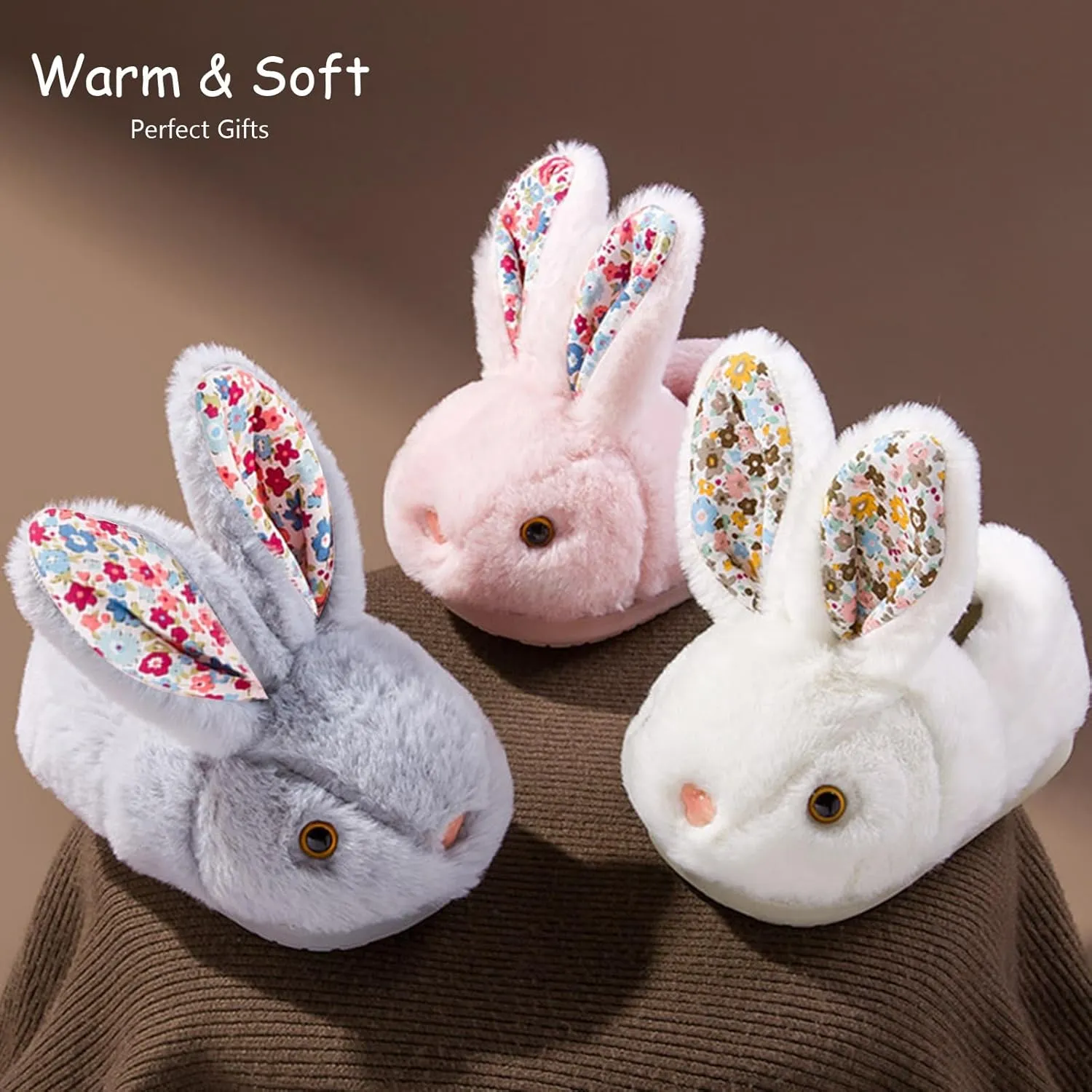 Toddler Slippers Girls Boys Kids Bunny House Slipper Winter Cute Rabbit Slippers Warm Soft Plush Fuzzy Slippers Indoor Non-Slip Animal Cartoon Slippers