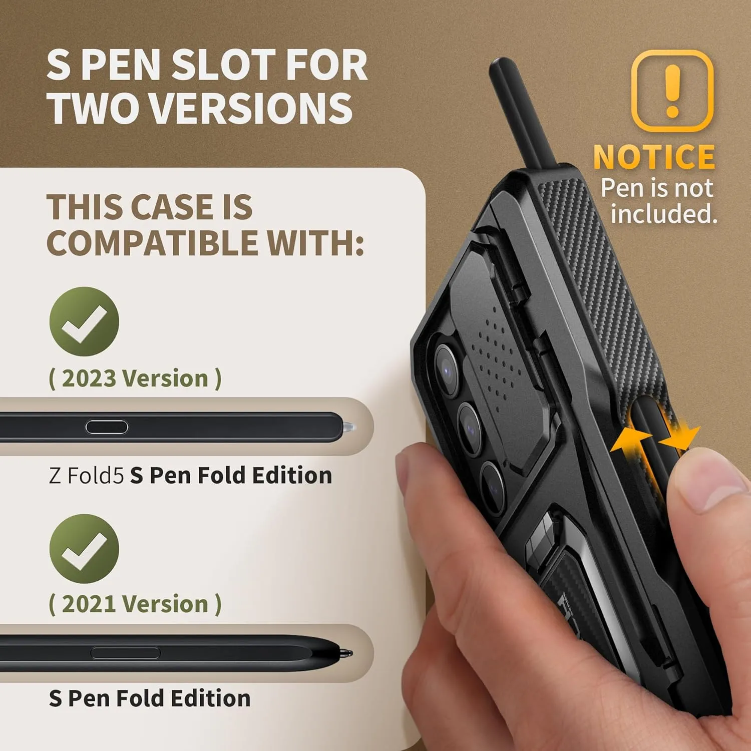 TONGATE for Z Fold 5 Case with Ring Stand, Built-in S Pen Holder & Glass Screen Protector Shockproof Rugged Z5 Phone Case with Slide Camera Cover& Belt Clip for Samsung Galaxy Z Fold 5, Privacy Black