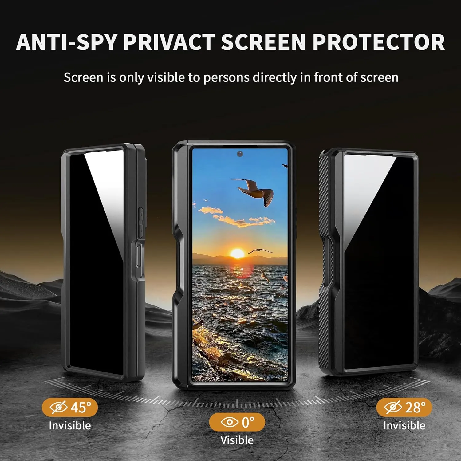 TONGATE for Z Fold 5 Case with Ring Stand, Built-in S Pen Holder & Glass Screen Protector Shockproof Rugged Z5 Phone Case with Slide Camera Cover& Belt Clip for Samsung Galaxy Z Fold 5, Privacy Black