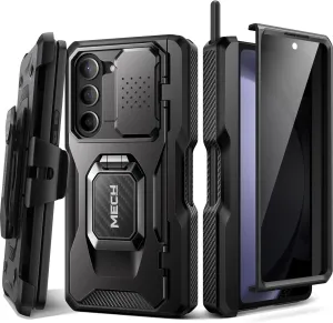 TONGATE for Z Fold 5 Case with Ring Stand, Built-in S Pen Holder & Glass Screen Protector Shockproof Rugged Z5 Phone Case with Slide Camera Cover& Belt Clip for Samsung Galaxy Z Fold 5, Privacy Black