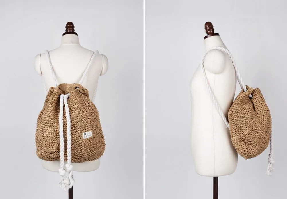 TONWHAR® Campus Fashion Straw Shoulder Bag Beach Backpack Purse