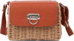 TONWHAR Womens Handmade Woven Shoulder Bag, Chic Straw Crossbody Bag/Purse for Beach Summer Holiday