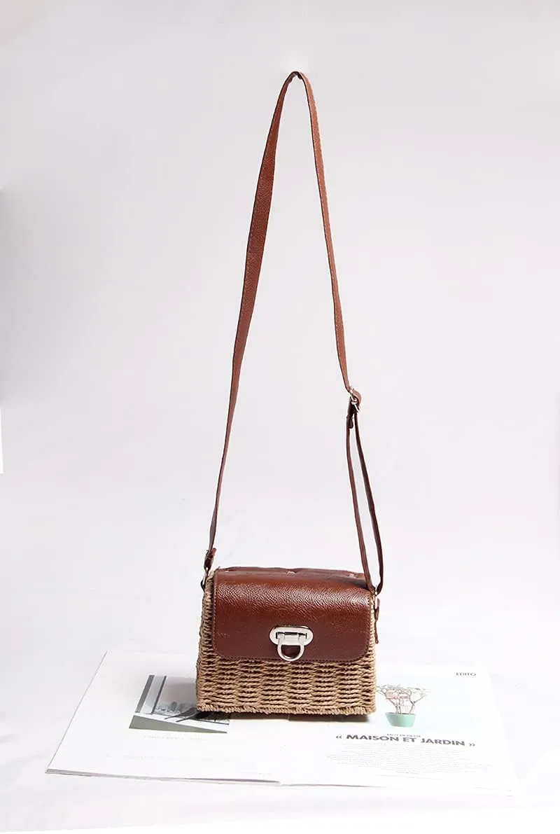 TONWHAR Womens Handmade Woven Shoulder Bag, Chic Straw Crossbody Bag/Purse for Beach Summer Holiday