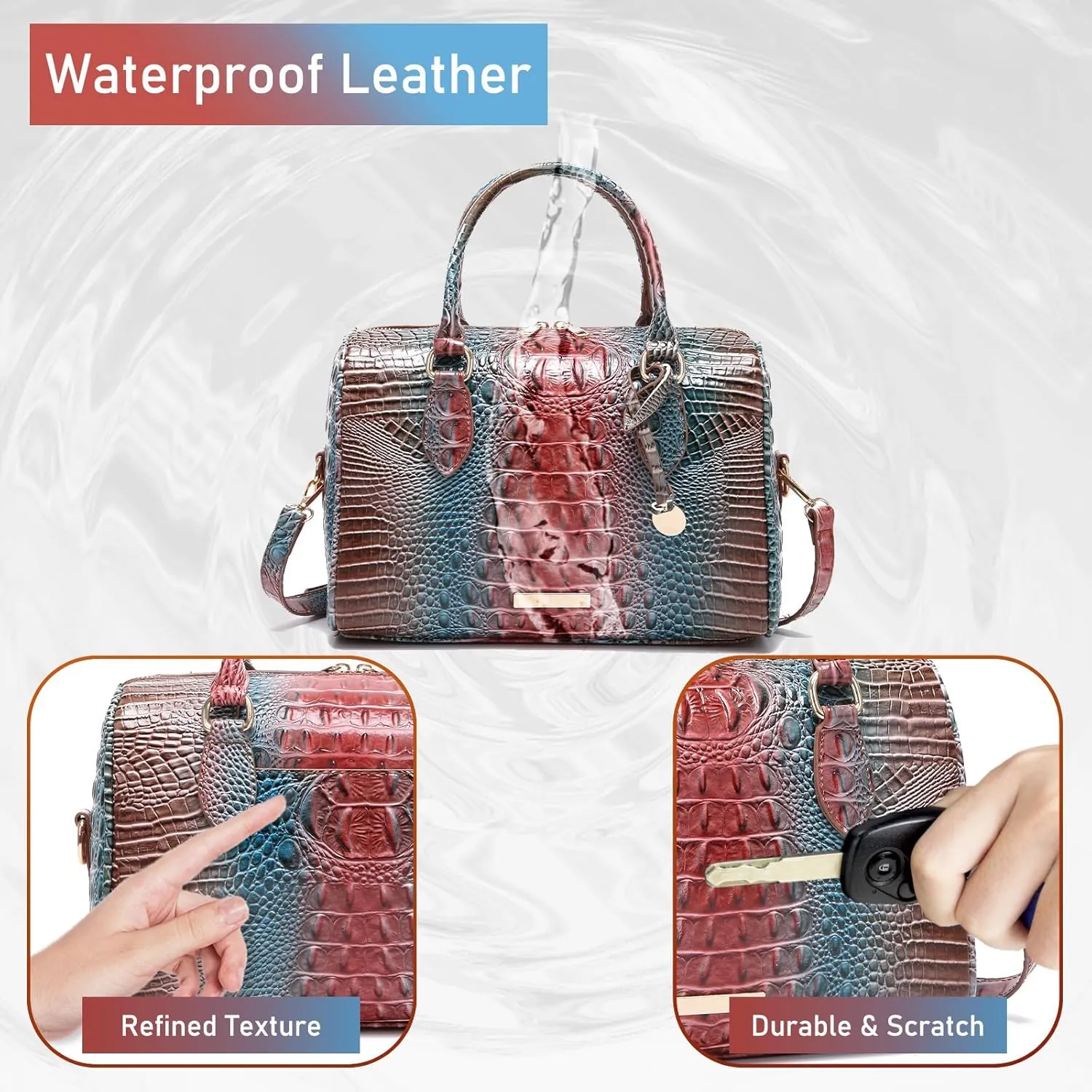 Top-Handle Crocodile Purses For Women Crossbody Leather Bags Trendy Large Capacity Tote with Shoulder Strap