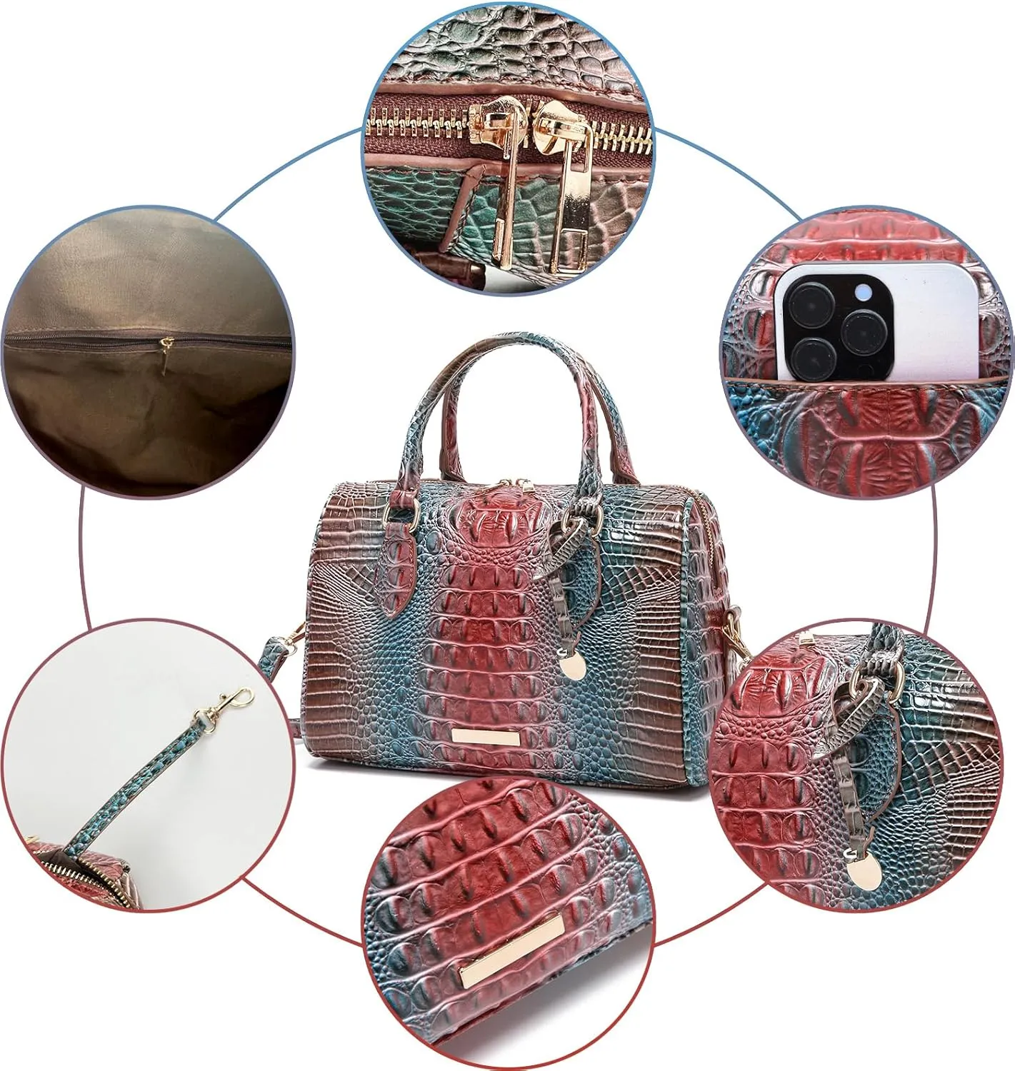 Top-Handle Crocodile Purses For Women Crossbody Leather Bags Trendy Large Capacity Tote with Shoulder Strap