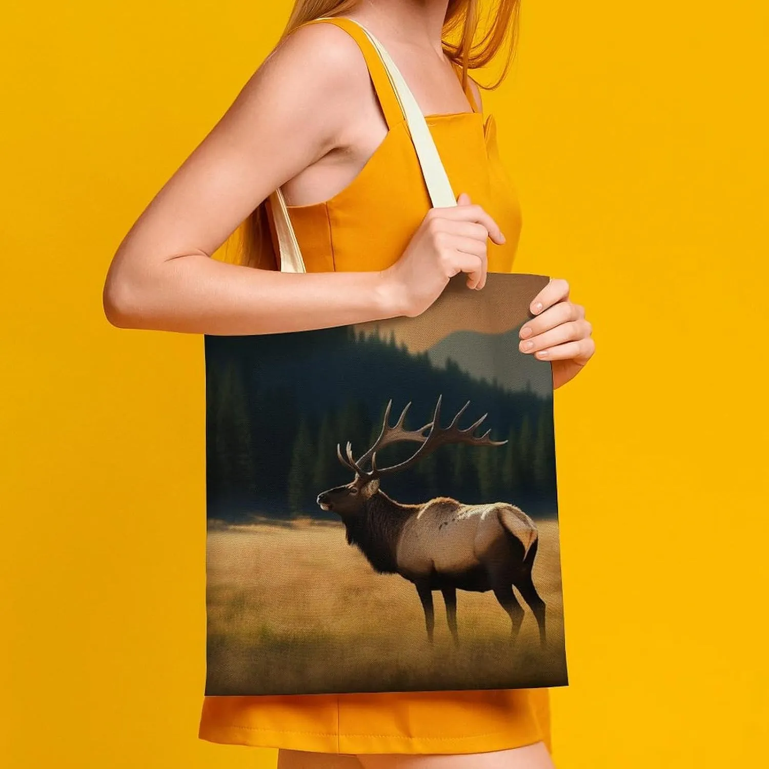 Tote Bag Laptop Handbag Elk In The Meadow Grocery Bag Canvas Shoulder Bag Crossbody Bag for Travel
