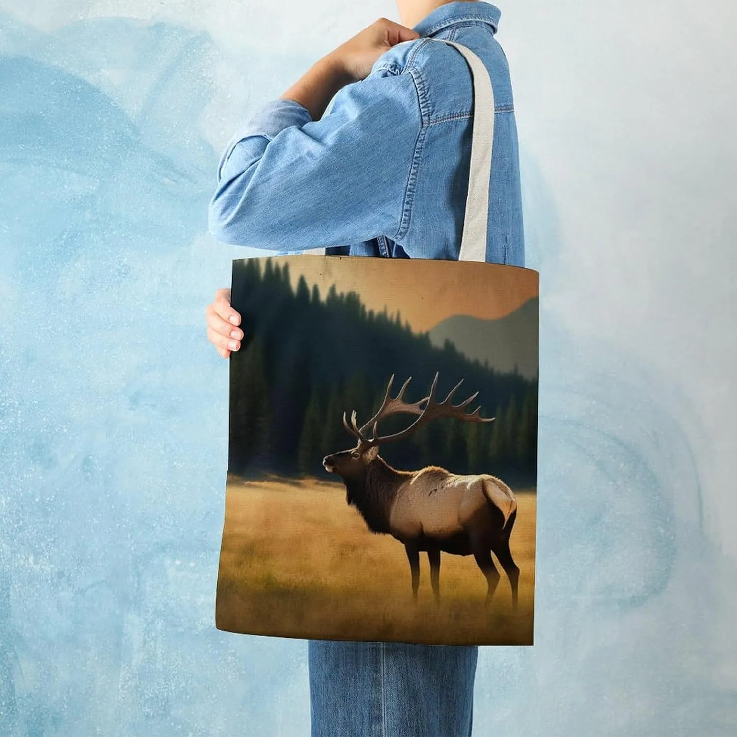 Tote Bag Laptop Handbag Elk In The Meadow Grocery Bag Canvas Shoulder Bag Crossbody Bag for Travel
