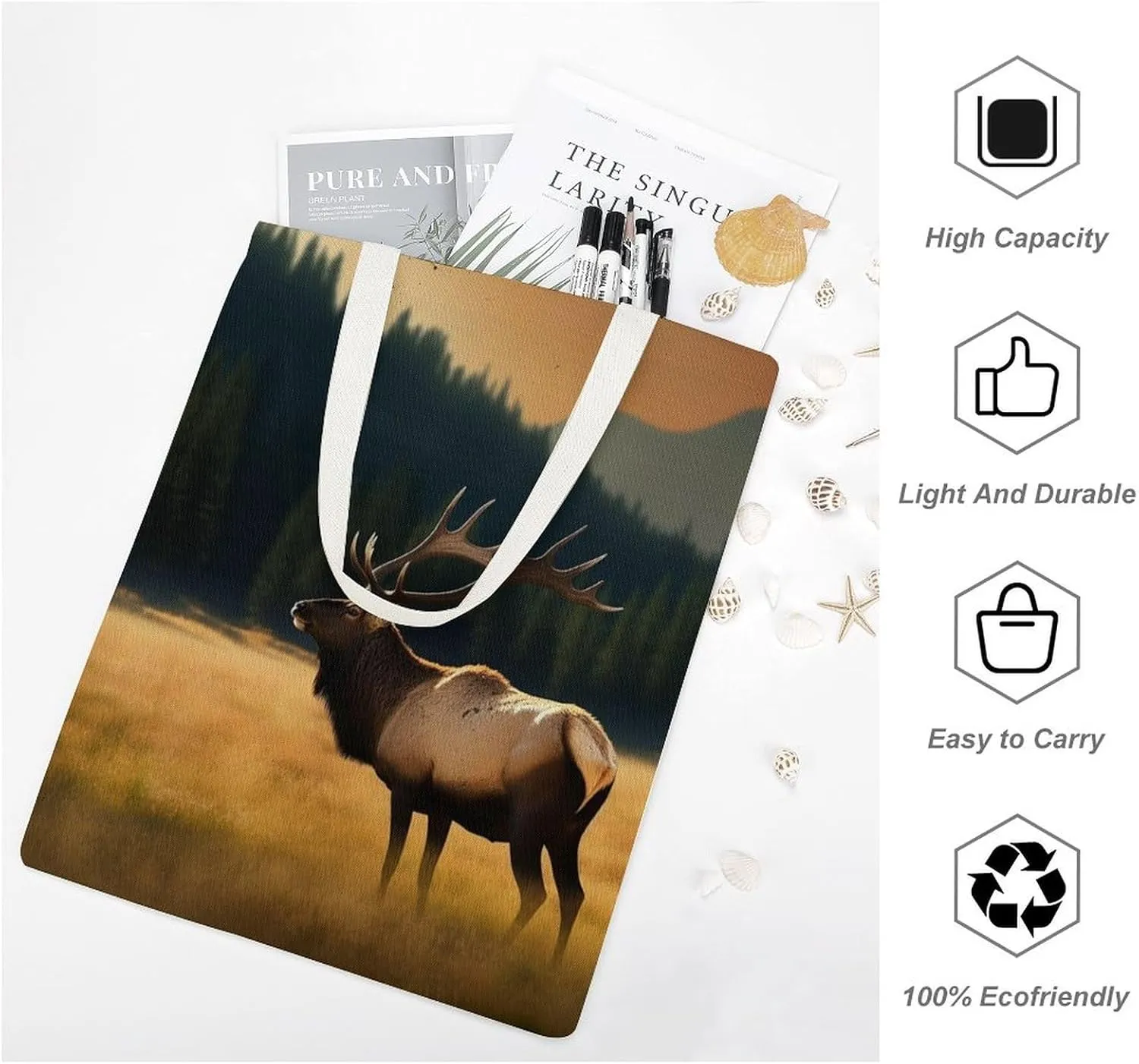Tote Bag Laptop Handbag Elk In The Meadow Grocery Bag Canvas Shoulder Bag Crossbody Bag for Travel