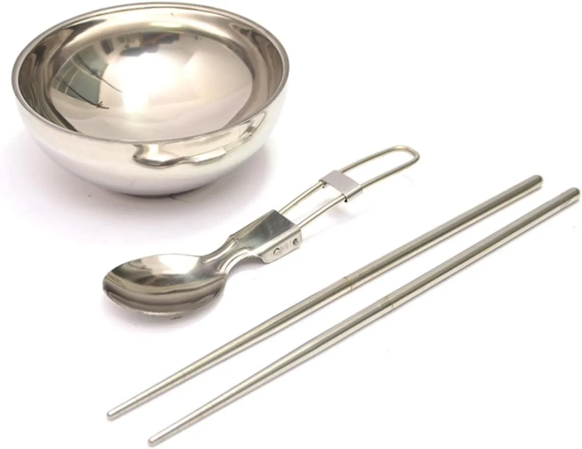 Totority 2 Sets Stainless Steel Camping Bowl Spoon Chopsticks Set Portable Chopsticks for Camping Hiking Outdoor Bbq Picnic