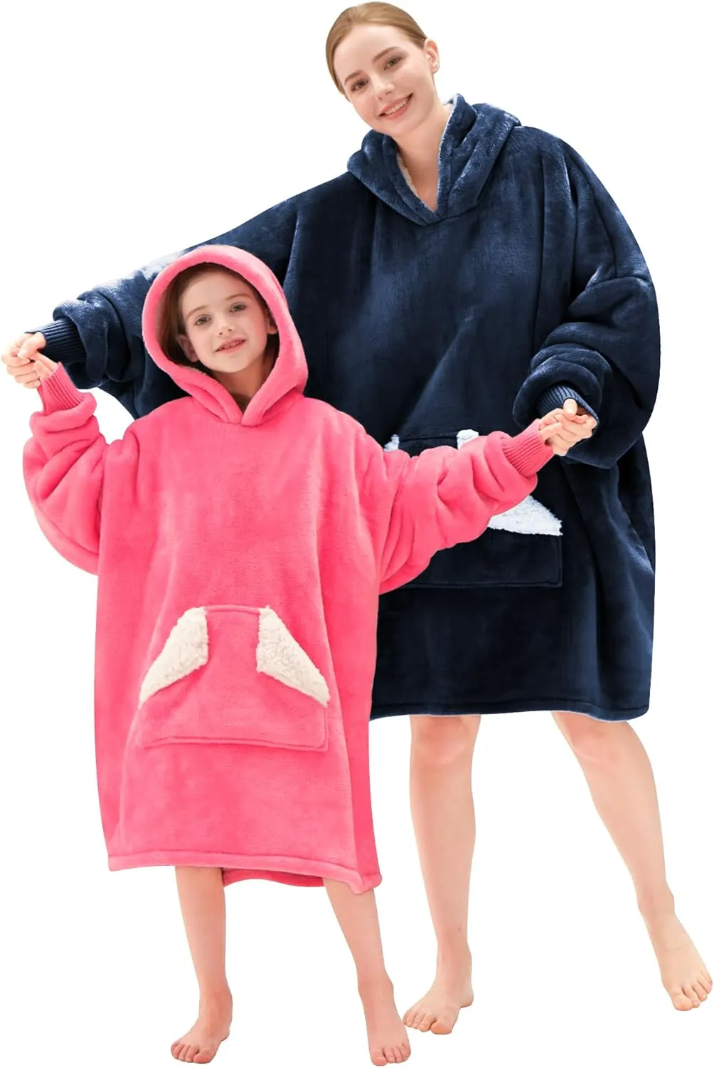 Touchat Wearable Blanket Hoodie, Oversized Sherpa Blanket Sweatshirt with Hood Pocket and Sleeves, Super Soft Warm Comfy Plush Hooded Blanket for Adult Women Men, One Size Fits All (NavyBlue)