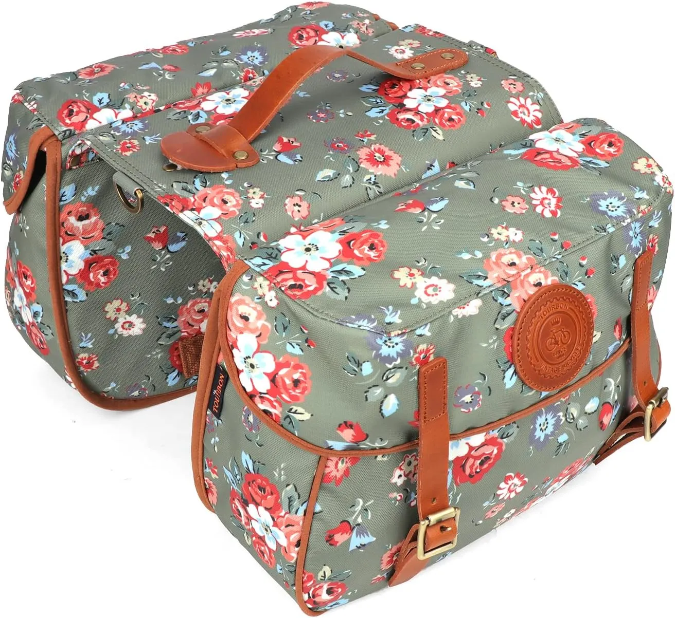 TOURBON Waterproof Canvas Bicycle Bike Rear Seat Carrier Bag Cycling Double Pannier Bag Pack