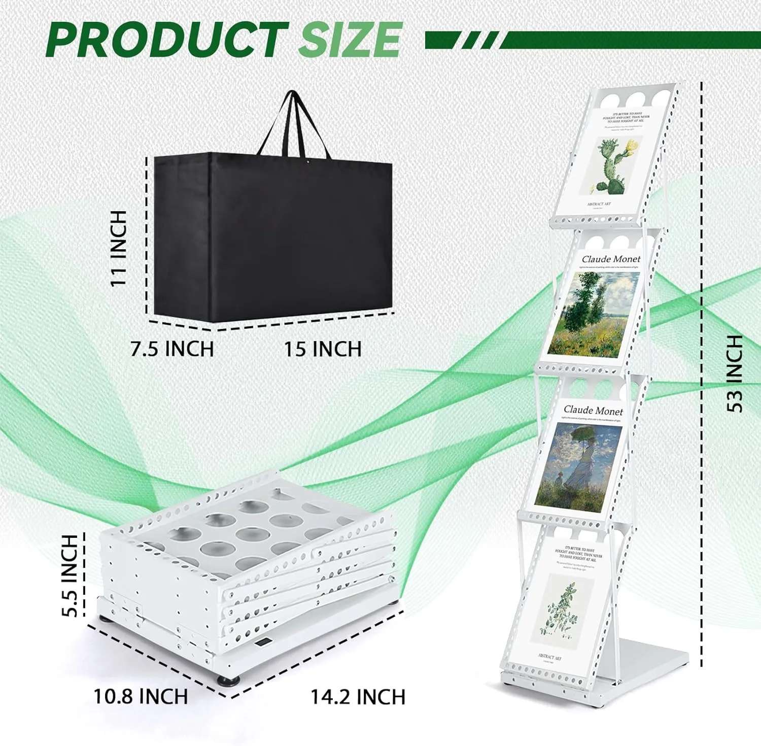 Trade Show Literature Stand Display Rack, Magazine Brochure Catalog Display Stand, Magazine Floor-Standing with Portable Oxford Bag for Office Store Exhibition Trade Show (White)