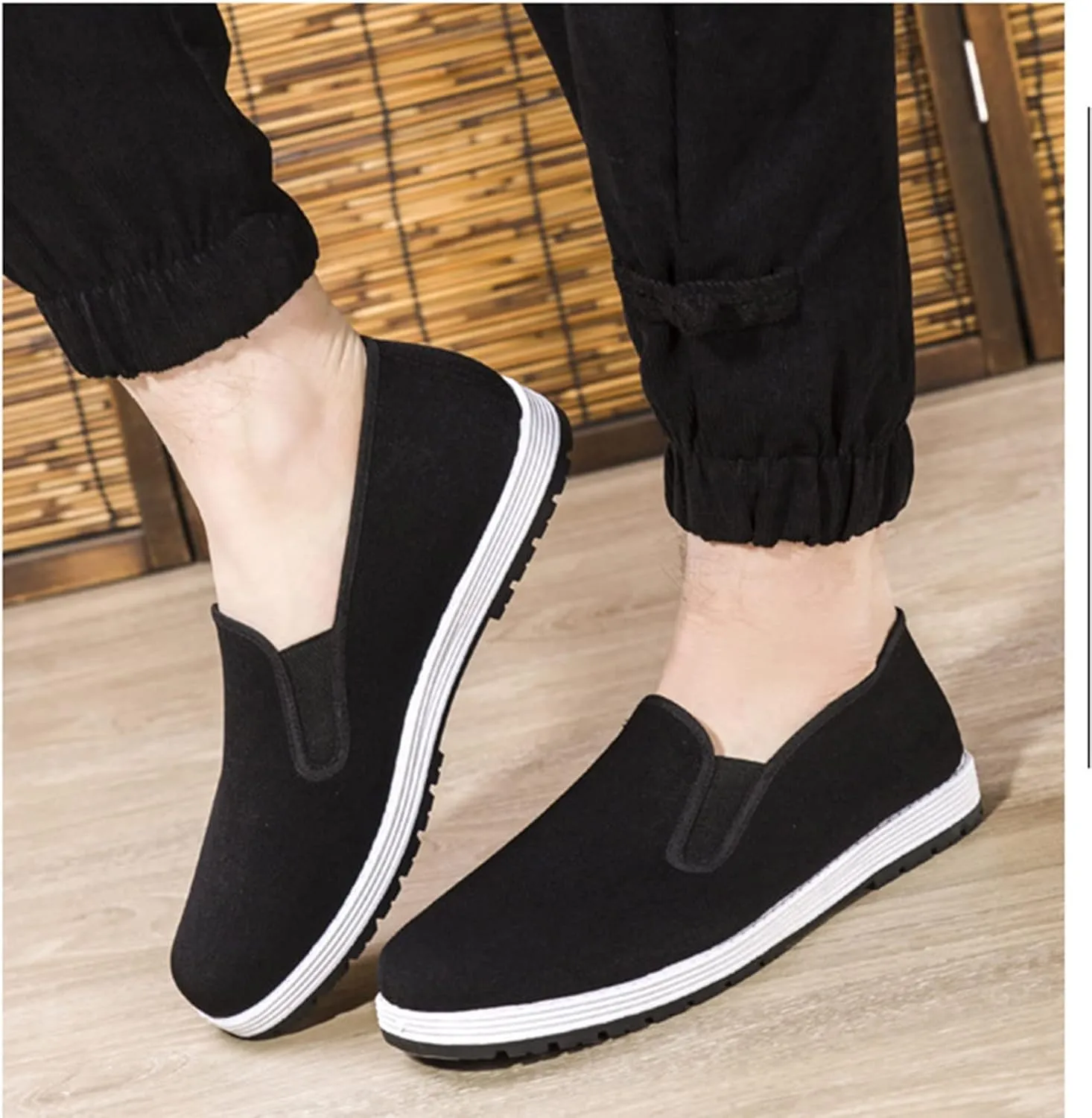Traditional Old Beijing Shoes, Slip-On Chinese Traditional Old Beijing Kung Fu Tai Chi Canvas Shoes, Outdoor Fashion Breathable Rubber Sole, for Judo, Parkour, Taekwondo, Park