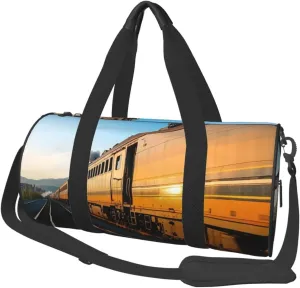 Train and Railway Print Round Large Capacity Travel Luggage Bags,Men's and Women's Hand-Held Travel Clothing Bags