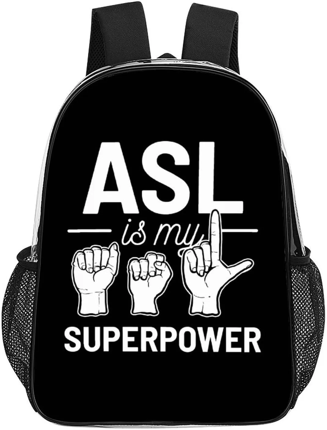 Transparent Daypack Backpack for Climbing Outdoors Running - Big Capacity Multipurpose Anti-Theft Bookbag, Asl Is My Superpower American Sign Language Art Travel Hiking & Camping Rucksack