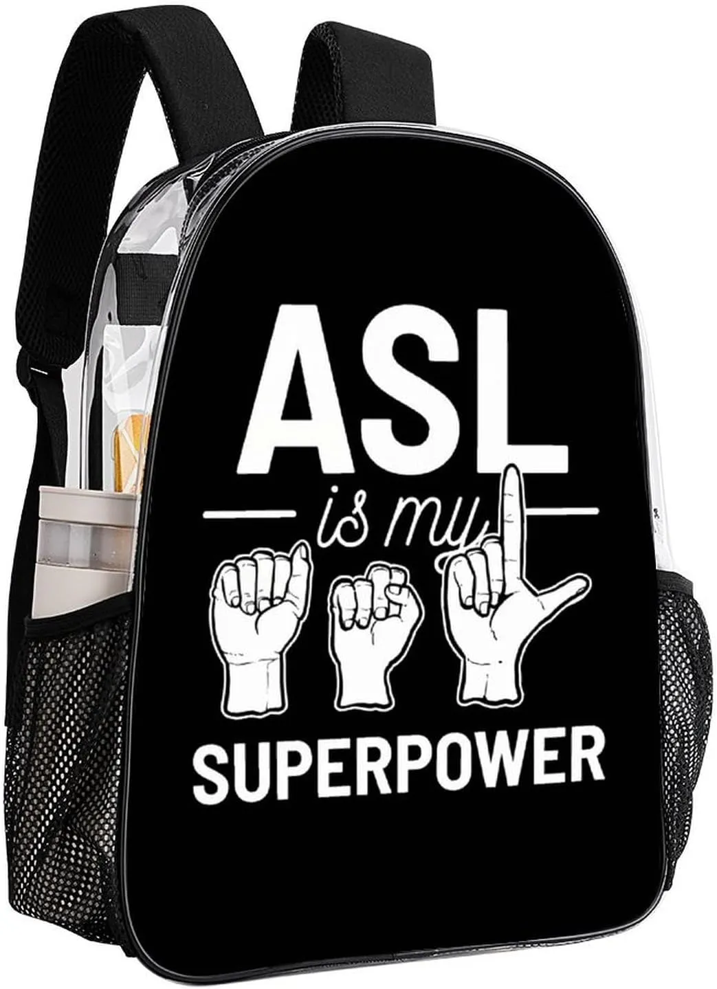 Transparent Daypack Backpack for Climbing Outdoors Running - Big Capacity Multipurpose Anti-Theft Bookbag, Asl Is My Superpower American Sign Language Art Travel Hiking & Camping Rucksack