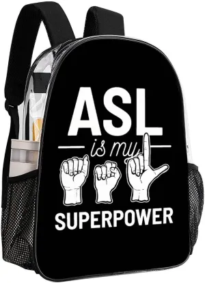 Transparent Daypack Backpack for Climbing Outdoors Running - Big Capacity Multipurpose Anti-Theft Bookbag, Asl Is My Superpower American Sign Language Art Travel Hiking & Camping Rucksack