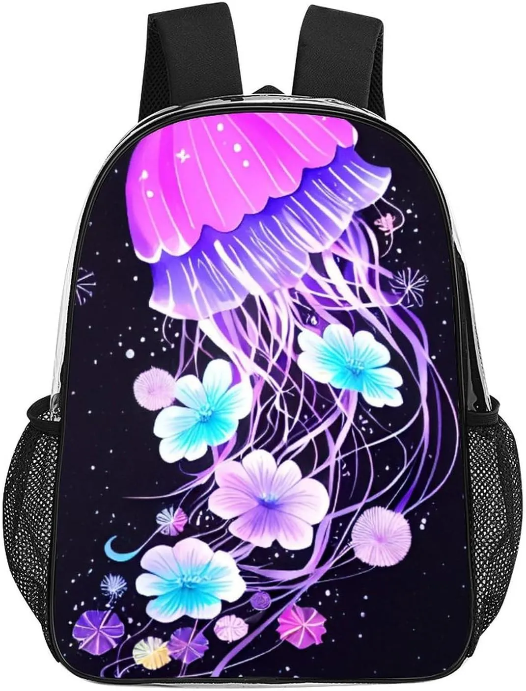 Transparent Daypack Backpack for Climbing Outdoors Running - Big Capacity Multipurpose Anti-Theft Bookbag, Magic Flowers Ocean The Jellyfish Pattern Travel Hiking & Camping Rucksack