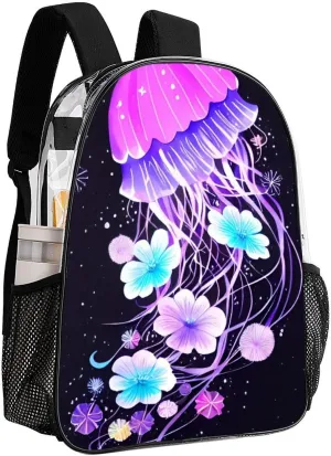 Transparent Daypack Backpack for Climbing Outdoors Running - Big Capacity Multipurpose Anti-Theft Bookbag, Magic Flowers Ocean The Jellyfish Pattern Travel Hiking & Camping Rucksack