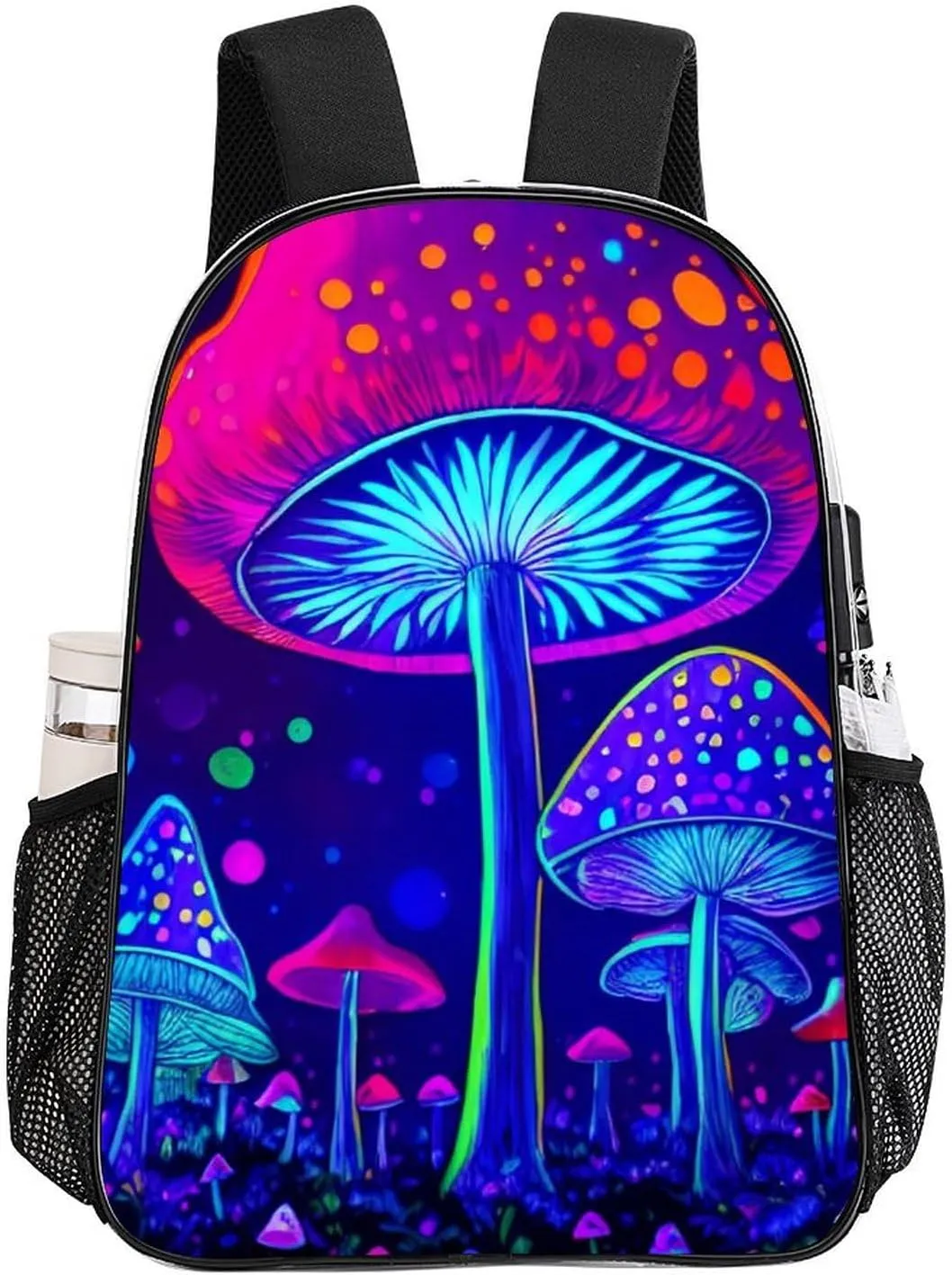 Transparent Daypack for Camping Travel Walking Cycling - Big Capacity Anti-Theft Multipurpose Bookbag, Magic Mushrooms Fairytale Mushrooms Scenery Psychedelic Art Camping Outdoor Backpack